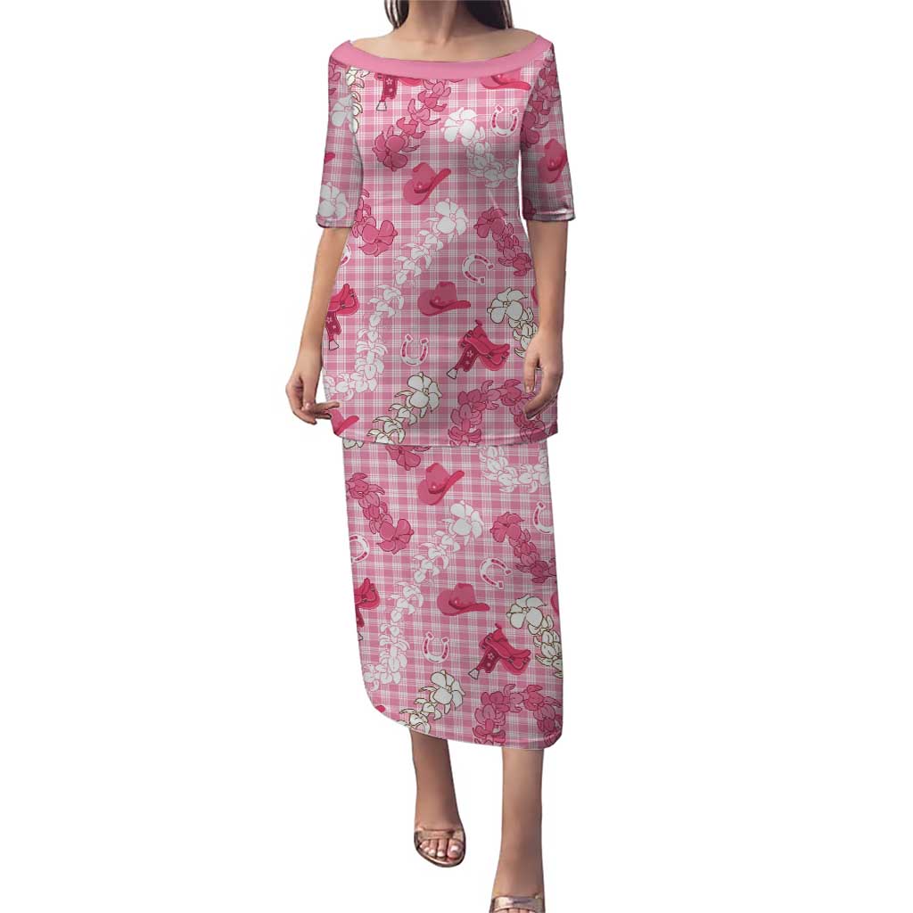 Paniolo Palaka Hawaiian Cowgirl Family Matching Puletasi and Hawaiian Shirt LT9 Mom's Dress Pink - Polynesian Pride