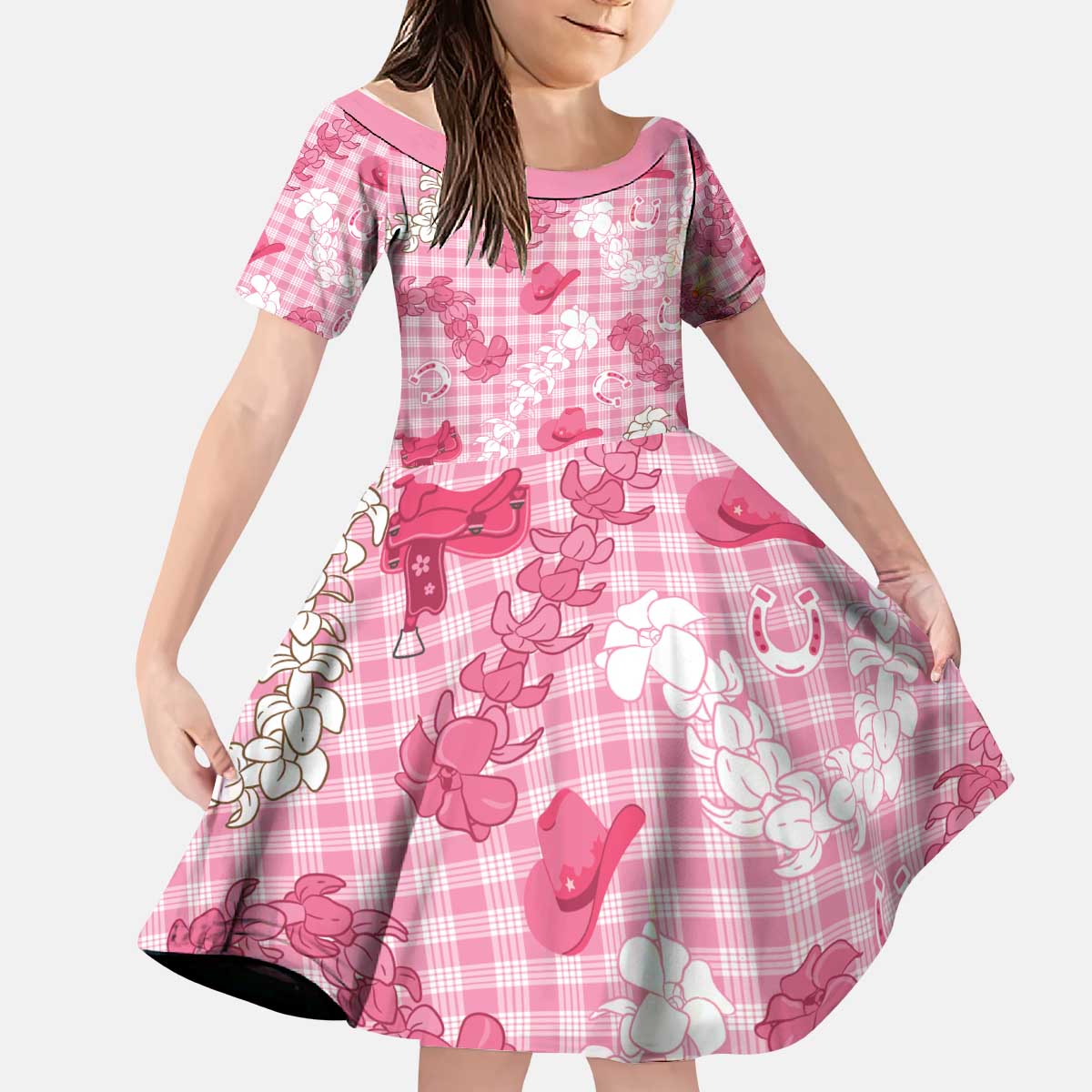Paniolo Palaka Hawaiian Cowgirl Kid Short Sleeve Dress - Polynesian Pride