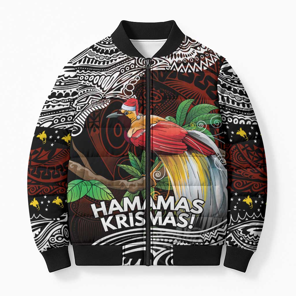 Papua New Guinea Christmas Bomber Puffer Jacket LT9 Unisex Black - Polynesian Pride