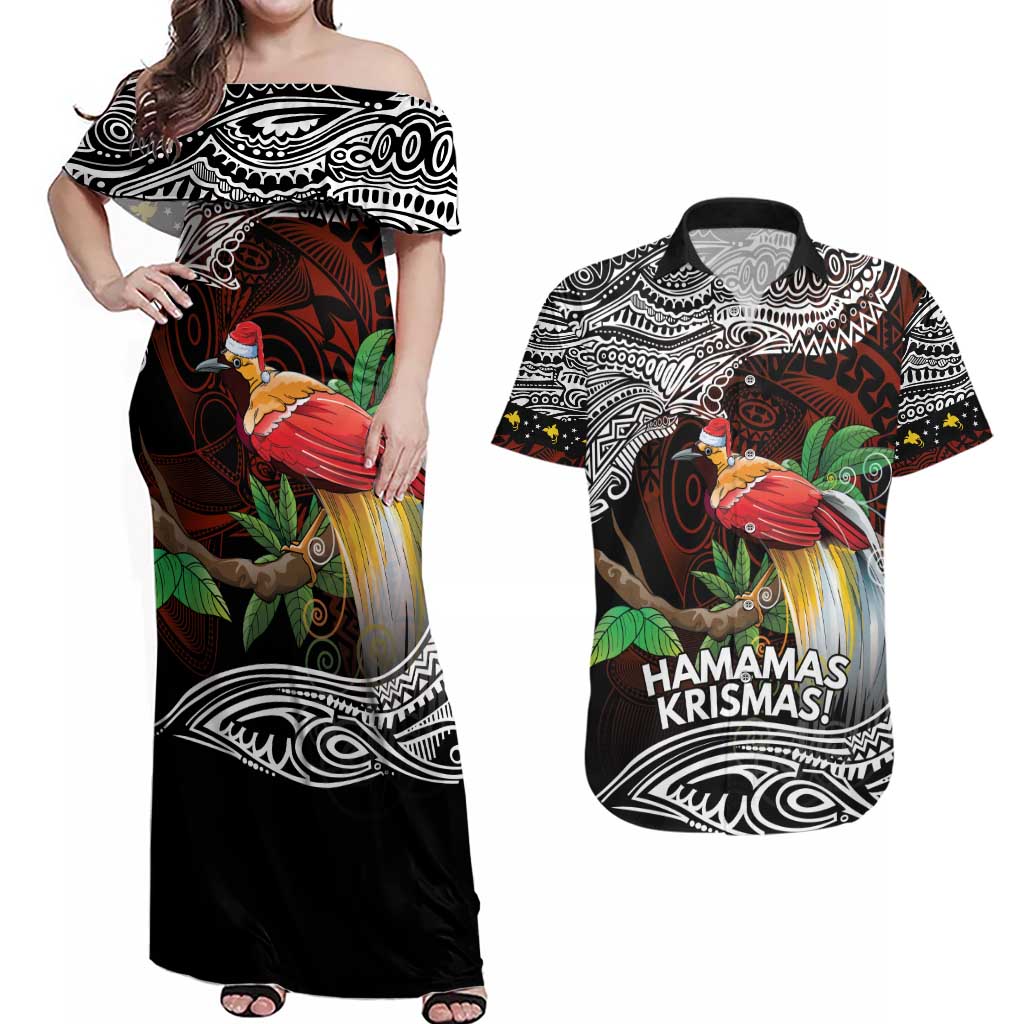 Papua New Guinea Christmas Couples Matching Off Shoulder Maxi Dress and Hawaiian Shirt - Polynesian Pride