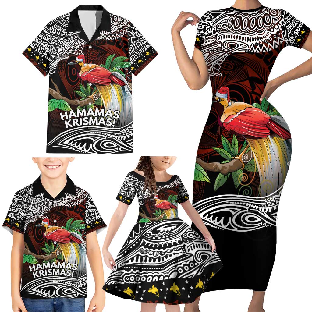 Papua New Guinea Christmas Family Matching Short Sleeve Bodycon Dress and Hawaiian Shirt - Polynesian Pride