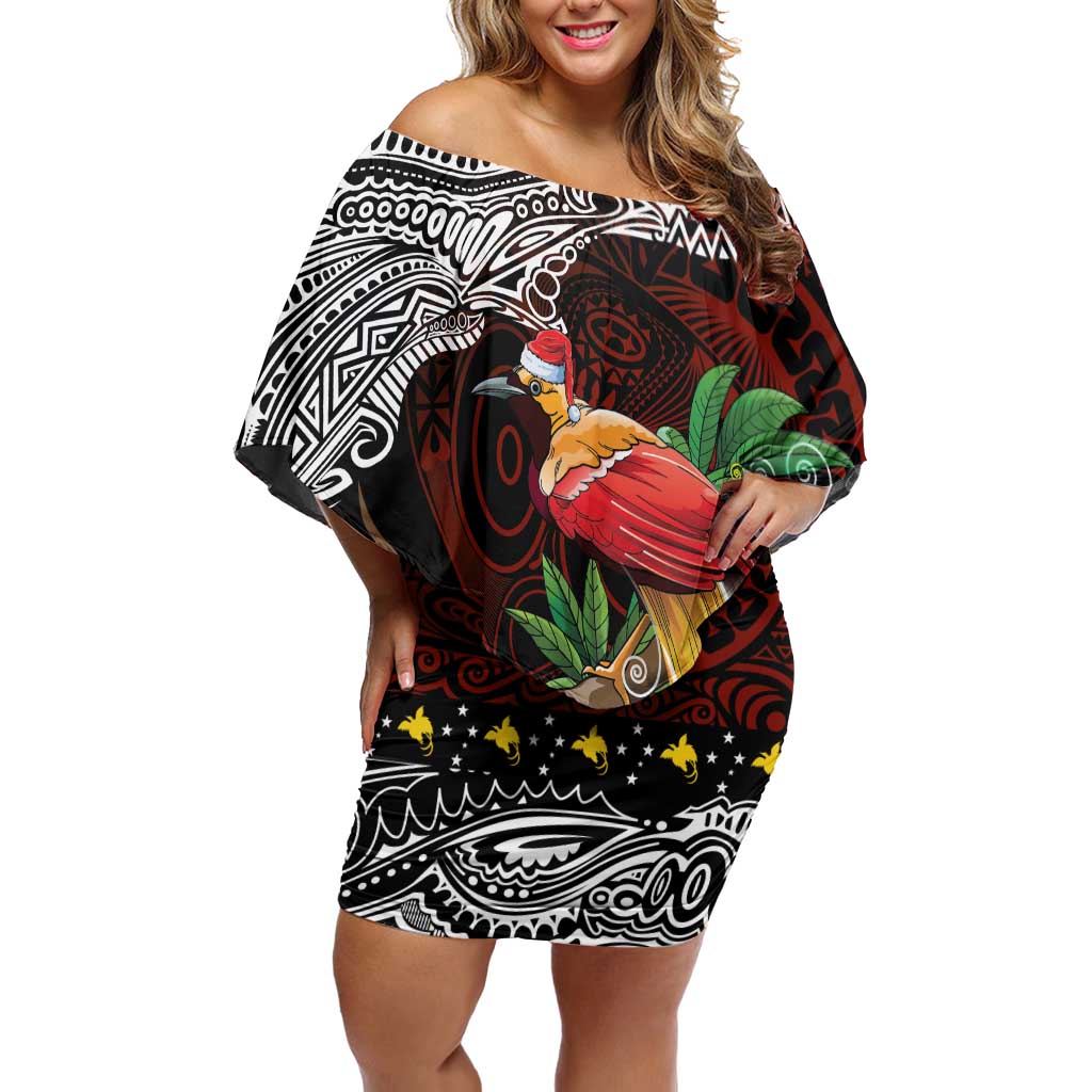 Papua New Guinea Christmas Off Shoulder Short Dress LT9 Women Black - Polynesian Pride