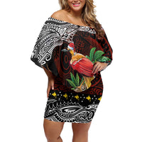 Papua New Guinea Christmas Off Shoulder Short Dress LT9 Women Black - Polynesian Pride