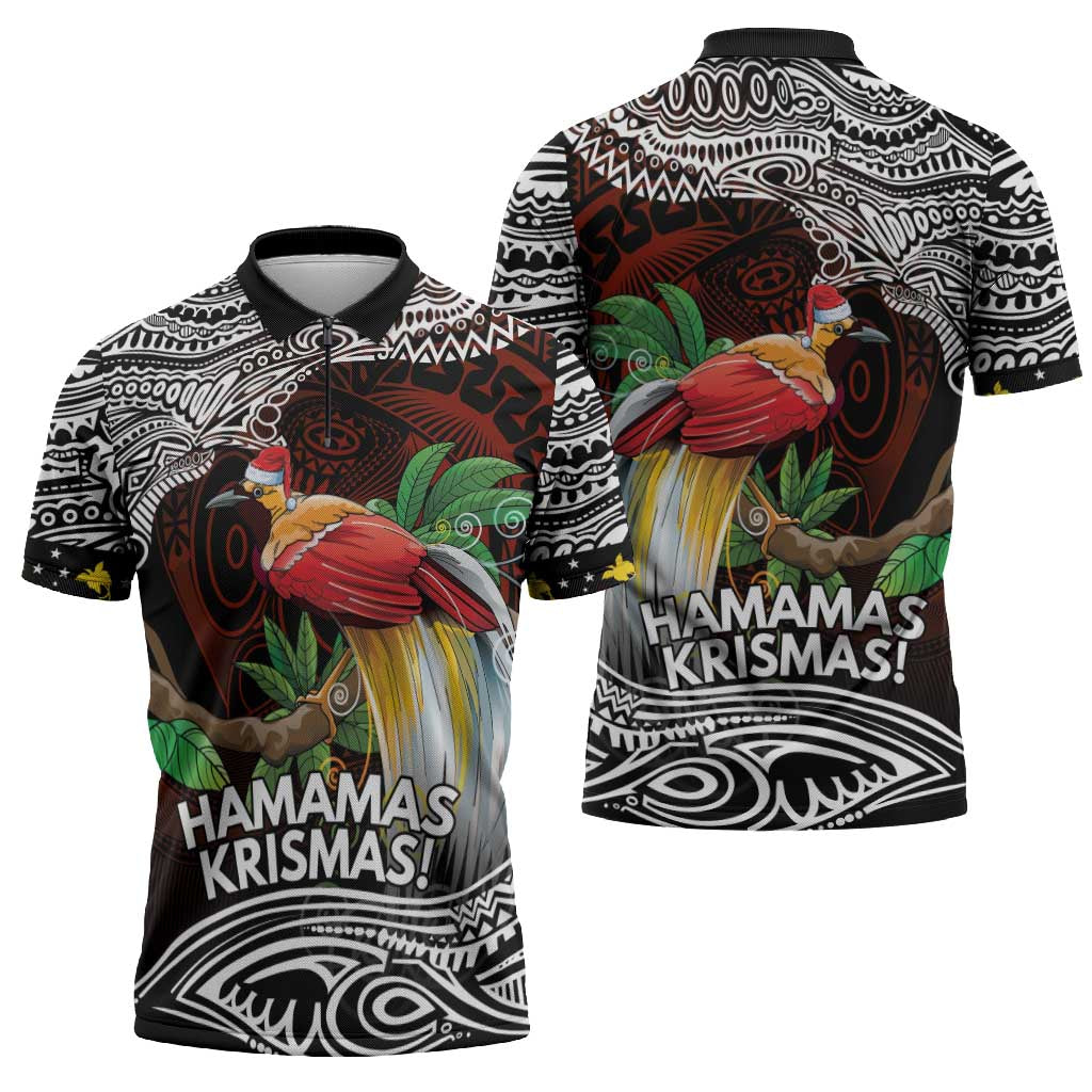 Papua New Guinea Christmas Zipper Polo Shirt - Polynesian Pride