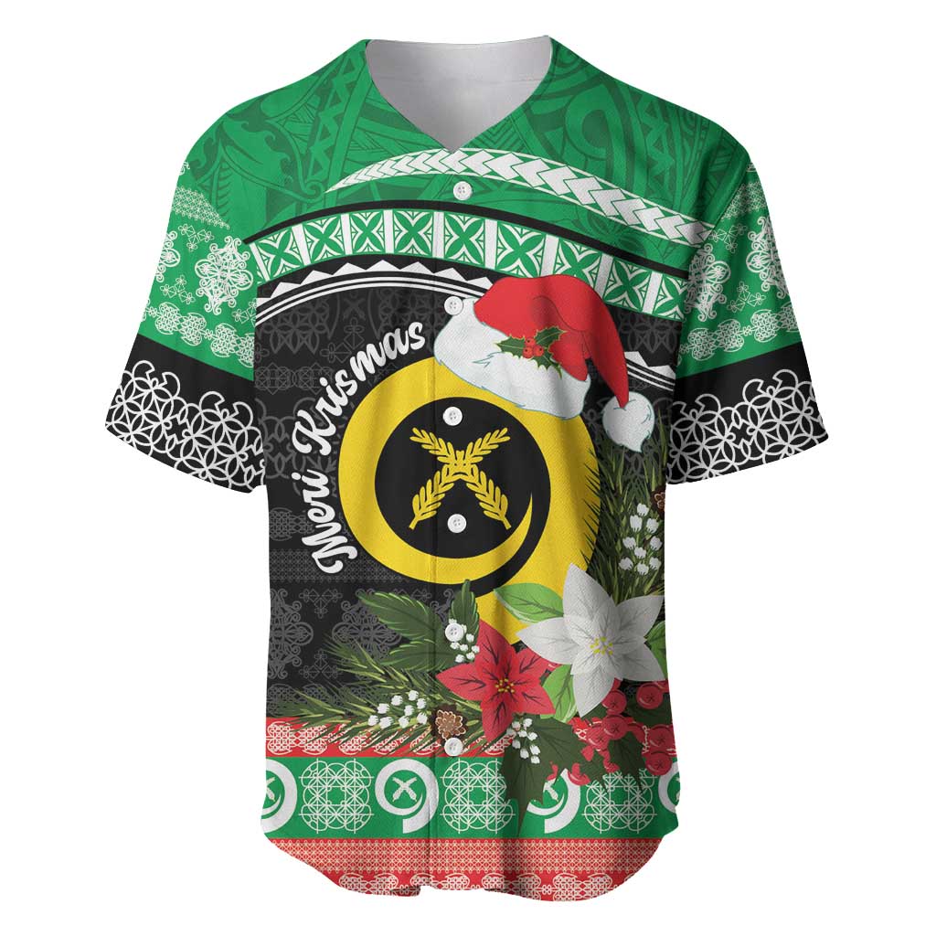 Vanuatu Pig's Tusk Meri Krismas! Baseball Jersey Vanuatuan Sand Drawing Pattern LT9 Green - Polynesian Pride