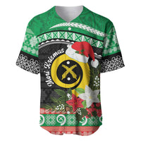 Vanuatu Pig's Tusk Meri Krismas! Baseball Jersey Vanuatuan Sand Drawing Pattern LT9 Green - Polynesian Pride