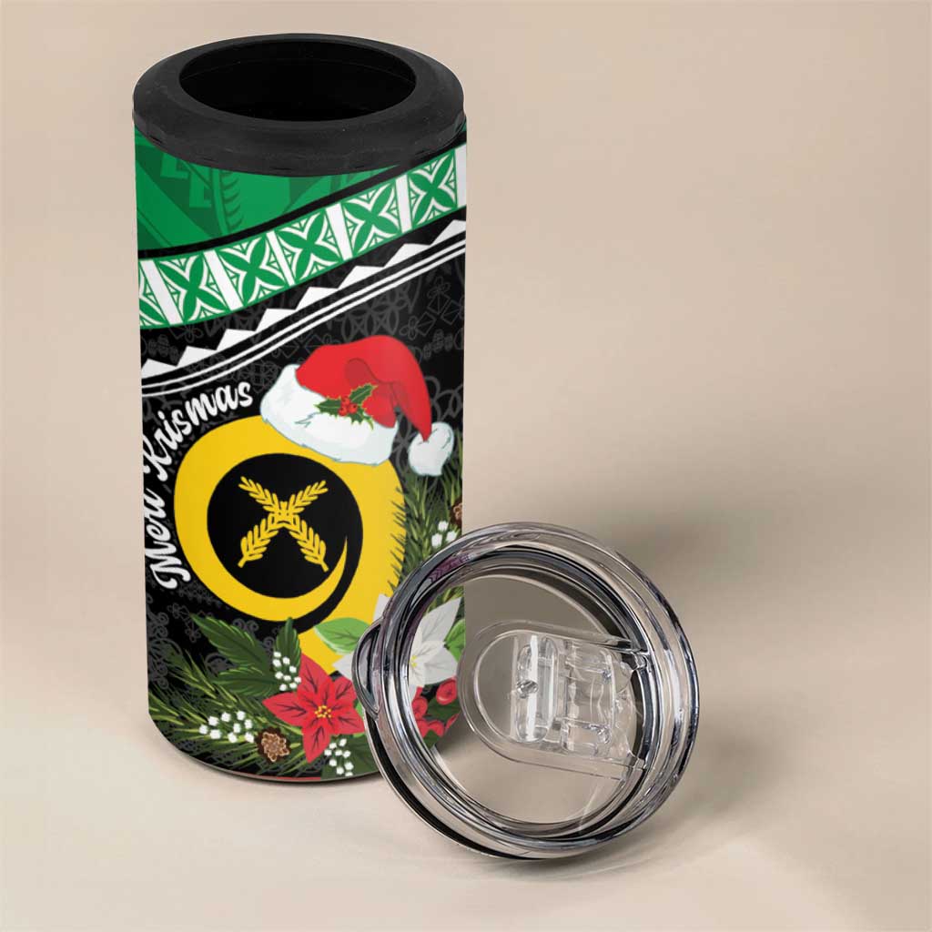 Vanuatu Pig's Tusk Meri Krismas! 4 in 1 Can Cooler Tumbler Vanuatuan Sand Drawing Pattern - Polynesian Pride