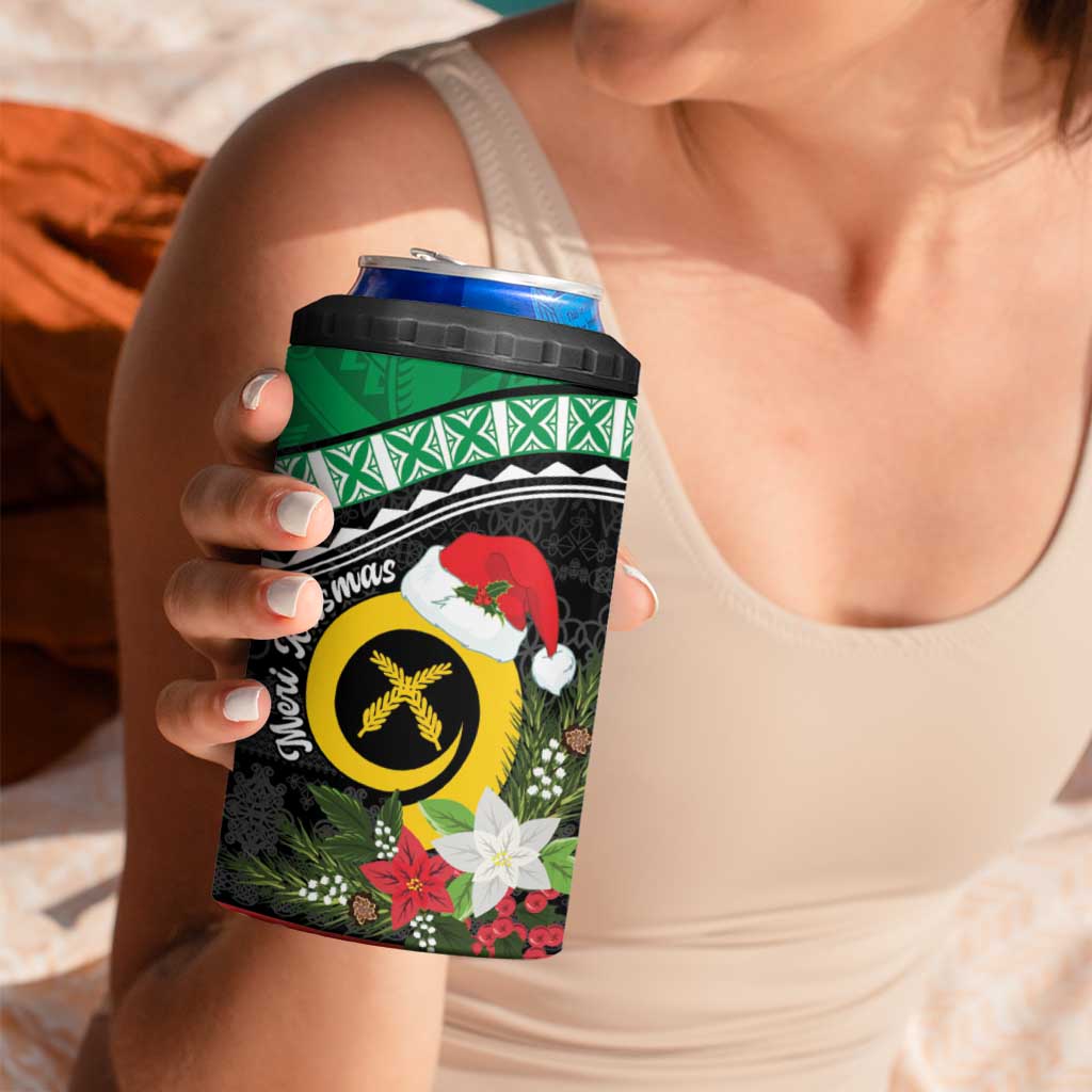 Vanuatu Pig's Tusk Meri Krismas! 4 in 1 Can Cooler Tumbler Vanuatuan Sand Drawing Pattern - Polynesian Pride