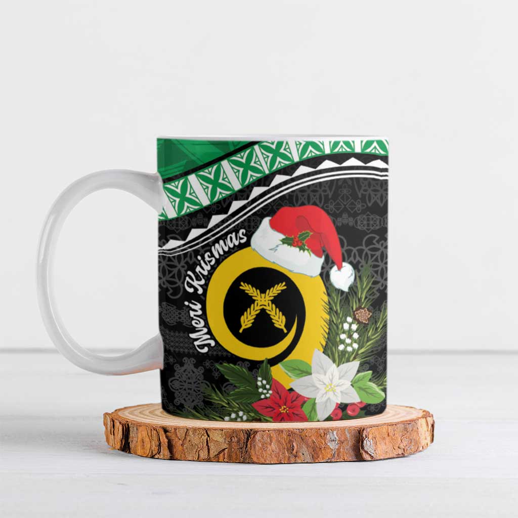 Vanuatu Pig's Tusk Meri Krismas! Ceramic Mug Vanuatuan Sand Drawing Pattern - Polynesian Pride