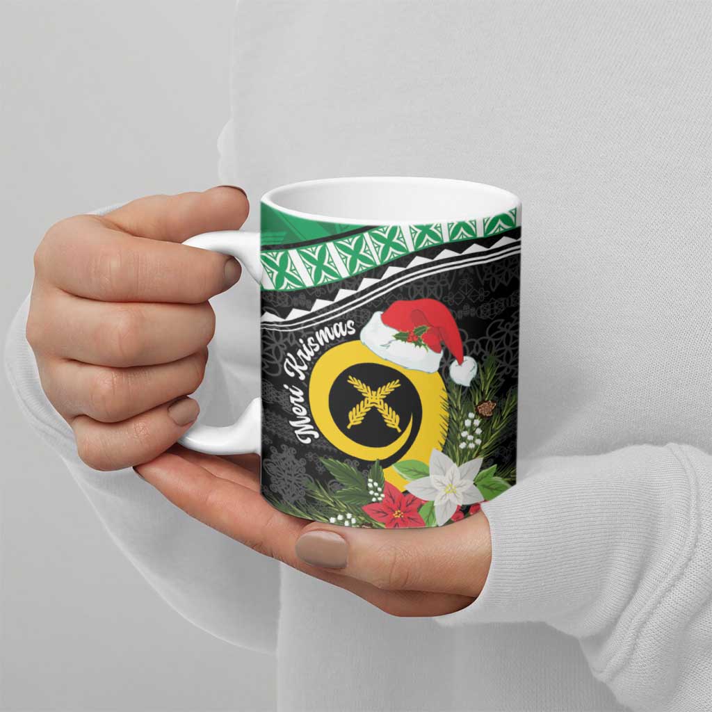 Vanuatu Pig's Tusk Meri Krismas! Ceramic Mug Vanuatuan Sand Drawing Pattern - Polynesian Pride