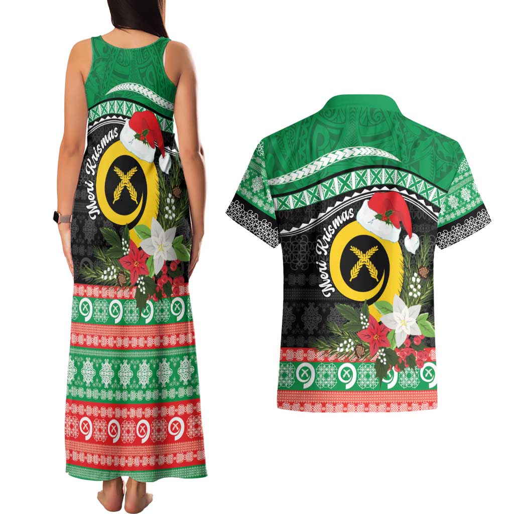 Vanuatu Pig's Tusk Meri Krismas! Couples Matching Tank Maxi Dress and Hawaiian Shirt Vanuatuan Sand Drawing Pattern - Polynesian Pride