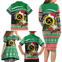 Vanuatu Pig's Tusk Meri Krismas! Family Matching Long Sleeve Bodycon Dress and Hawaiian Shirt Vanuatuan Sand Drawing Pattern - Polynesian Pride
