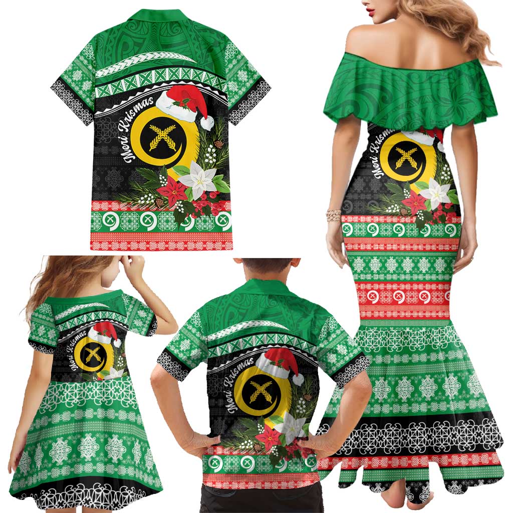 Vanuatu Pig's Tusk Meri Krismas! Family Matching Mermaid Dress and Hawaiian Shirt Vanuatuan Sand Drawing Pattern - Polynesian Pride