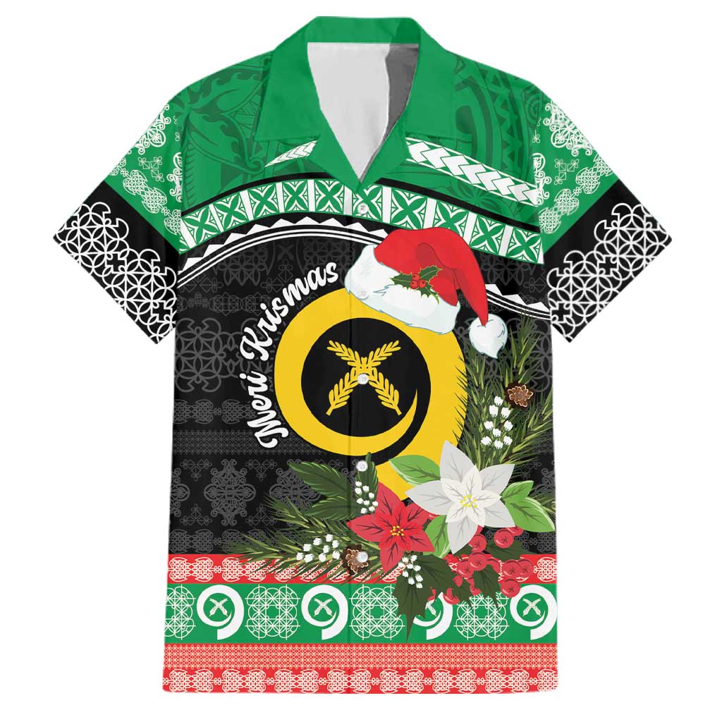 Vanuatu Pig's Tusk Meri Krismas! Family Matching Puletasi and Hawaiian Shirt Vanuatuan Sand Drawing Pattern LT9 Dad's Shirt - Short Sleeve Green - Polynesian Pride