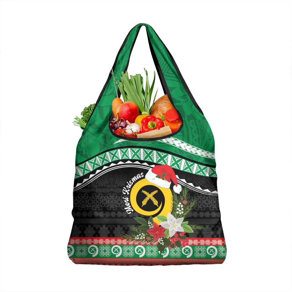 Vanuatu Pig's Tusk Meri Krismas! Grocery Bag Vanuatuan Sand Drawing Pattern - Polynesian Pride