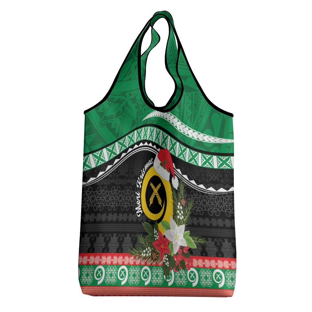 Vanuatu Pig's Tusk Meri Krismas! Grocery Bag Vanuatuan Sand Drawing Pattern - Polynesian Pride