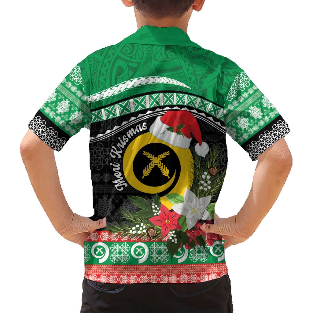Vanuatu Pig's Tusk Meri Krismas! Kid Hawaiian Shirt Vanuatuan Sand Drawing Pattern - Polynesian Pride
