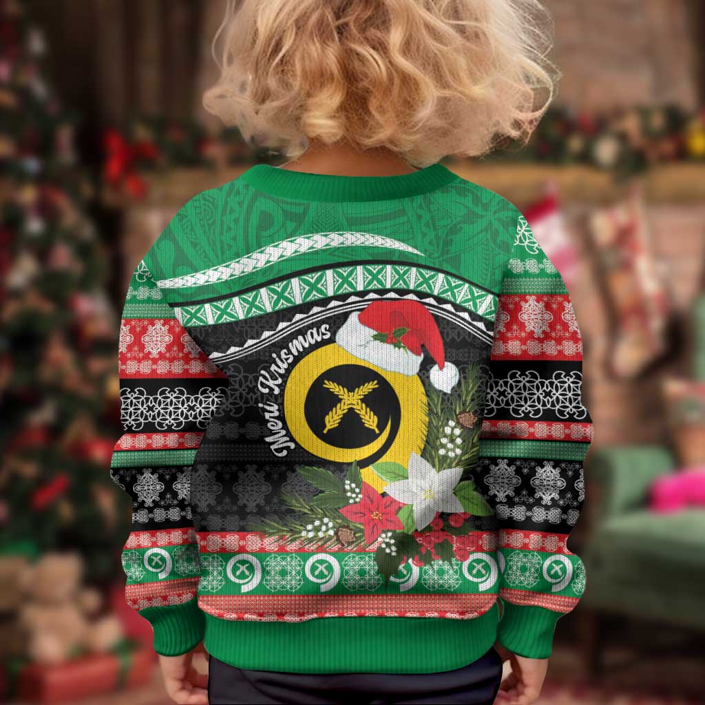 Vanuatu Pig's Tusk Meri Krismas! Kid Ugly Christmas Sweater Vanuatuan Sand Drawing Pattern - Polynesian Pride