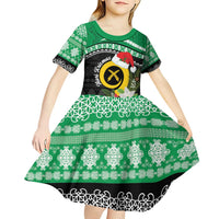 Vanuatu Pig's Tusk Meri Krismas! Kid Short Sleeve Dress Vanuatuan Sand Drawing Pattern - Polynesian Pride