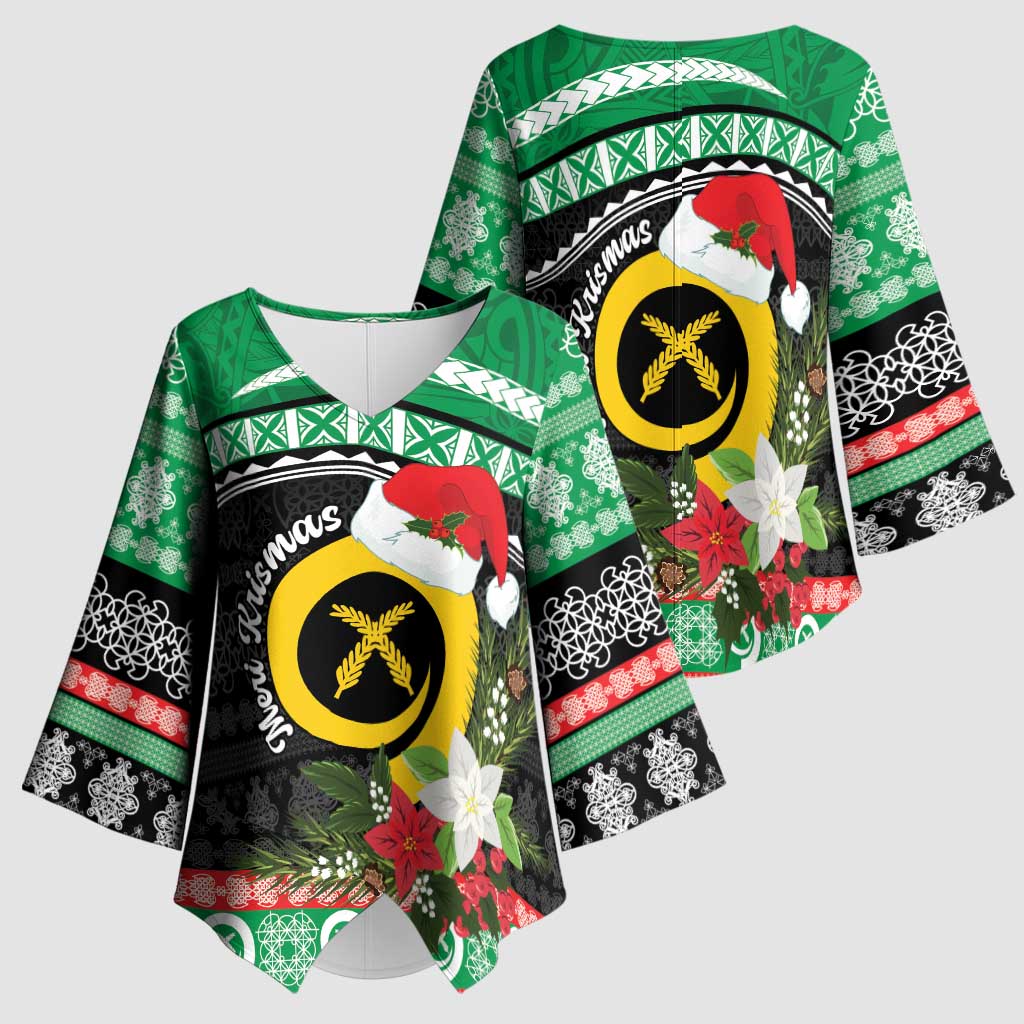 Vanuatu Pig's Tusk Meri Krismas! Kimono Sleeve Blouse Vanuatuan Sand Drawing Pattern - Polynesian Pride