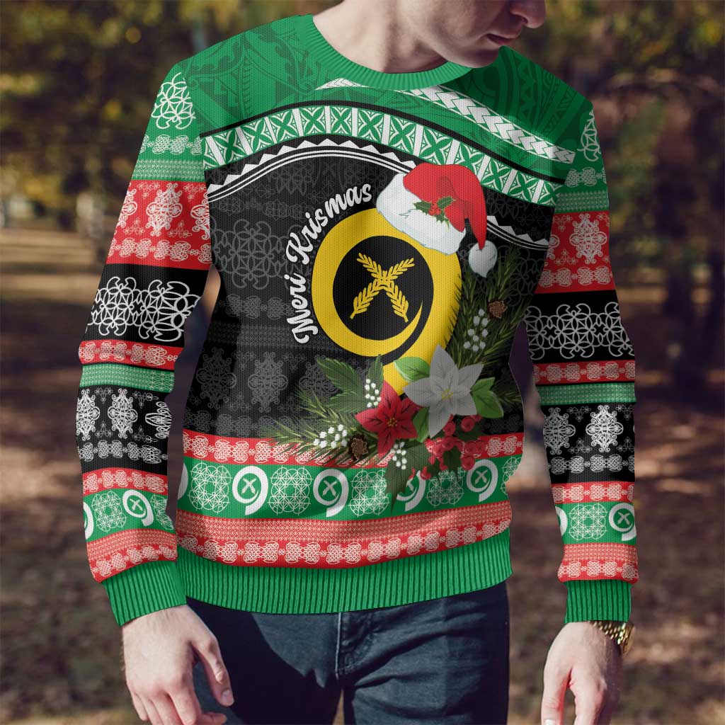 Vanuatu Pig's Tusk Meri Krismas! Ugly Christmas Sweater Vanuatuan Sand Drawing Pattern - Polynesian Pride