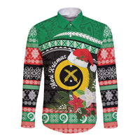 Vanuatu Pig's Tusk Meri Krismas! Long Sleeve Button Shirt Vanuatuan Sand Drawing Pattern - Polynesian Pride