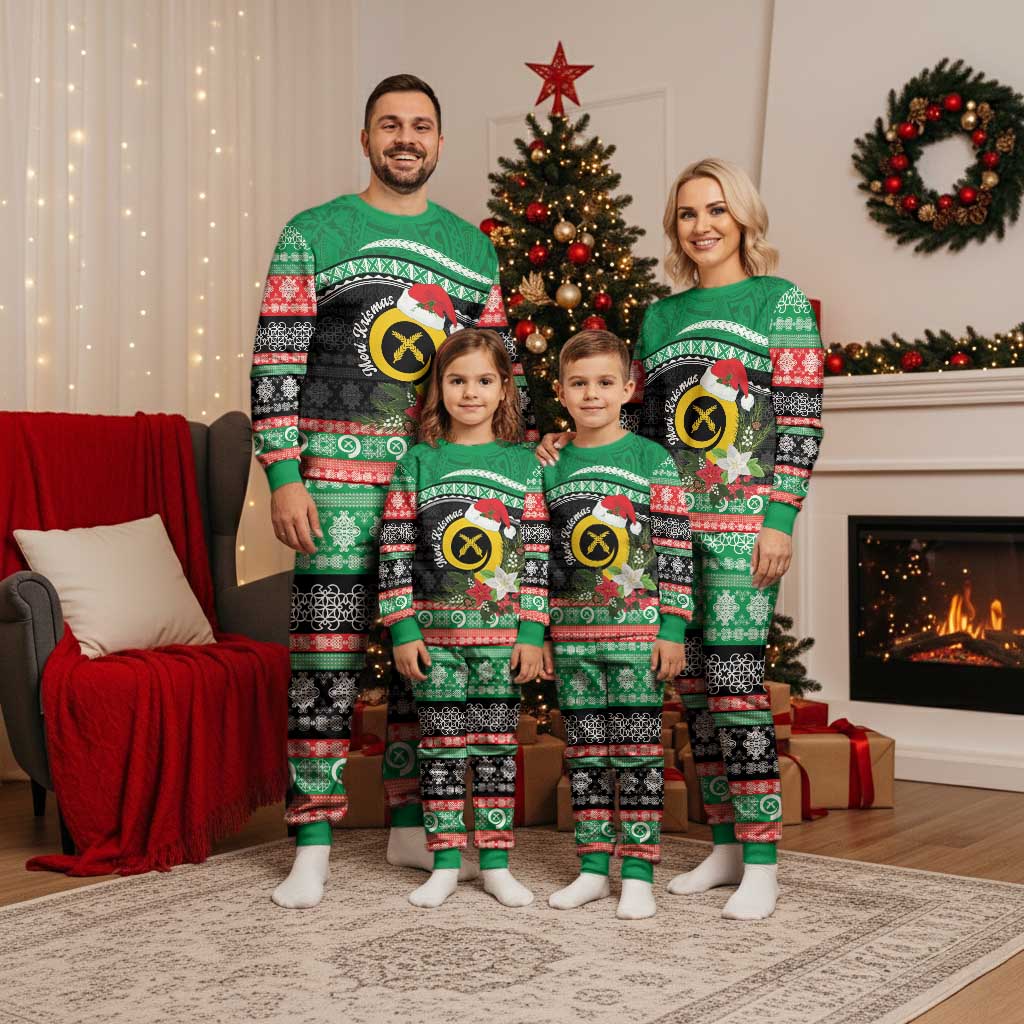 Vanuatu Pig's Tusk Meri Krismas! Christmas Pajama Set Vanuatuan Sand Drawing Pattern - Polynesian Pride