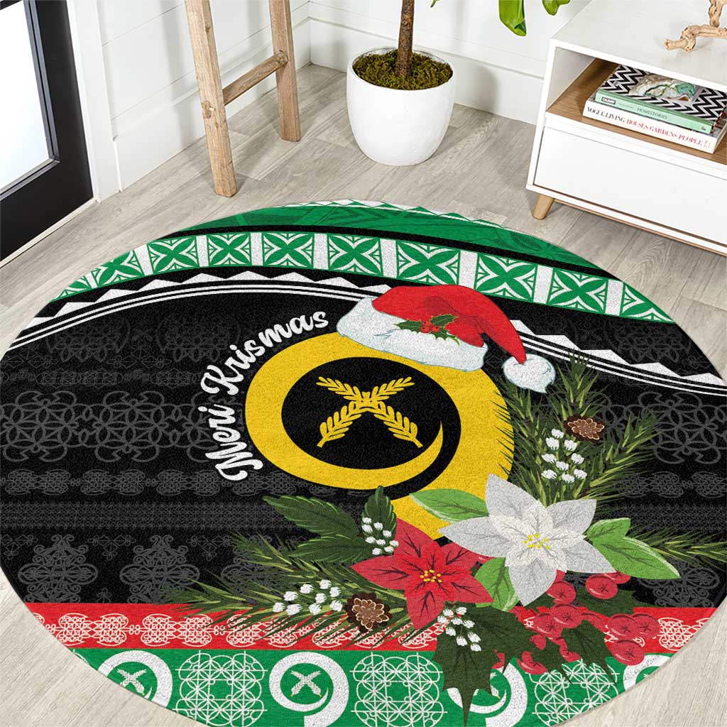 Vanuatu Pig's Tusk Meri Krismas! Round Carpet Vanuatuan Sand Drawing Pattern LT9 Green - Polynesian Pride