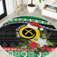 Vanuatu Pig's Tusk Meri Krismas! Round Carpet Vanuatuan Sand Drawing Pattern LT9 Green - Polynesian Pride