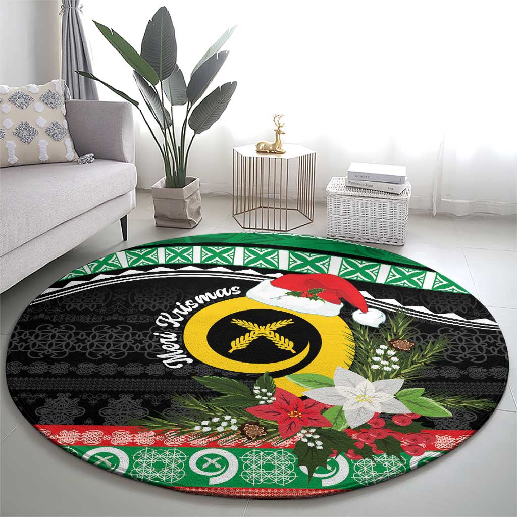 Vanuatu Pig's Tusk Meri Krismas! Round Carpet Vanuatuan Sand Drawing Pattern LT9 - Polynesian Pride