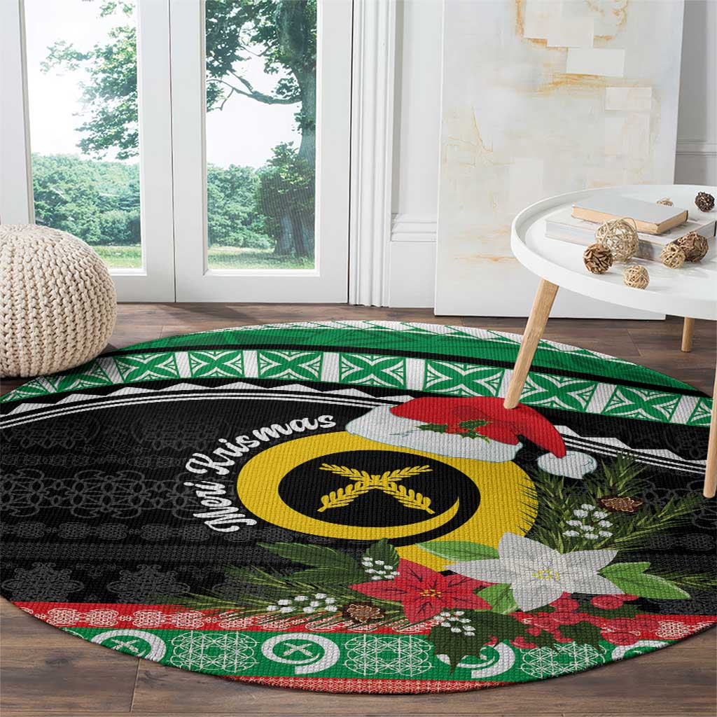 Vanuatu Pig's Tusk Meri Krismas! Round Carpet Vanuatuan Sand Drawing Pattern LT9 - Polynesian Pride
