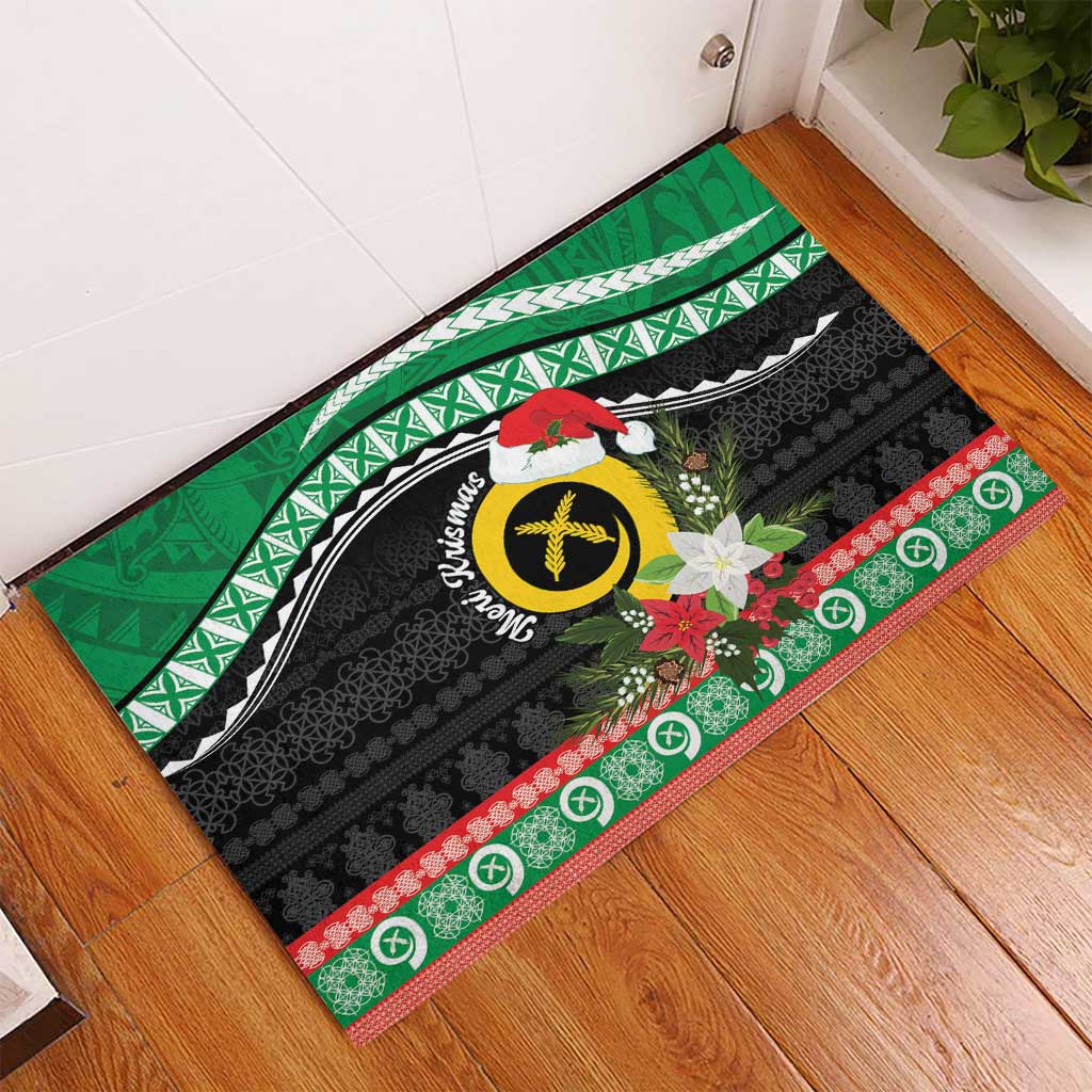 Vanuatu Pig's Tusk Meri Krismas! Rubber Doormat Vanuatuan Sand Drawing Pattern LT9 - Polynesian Pride