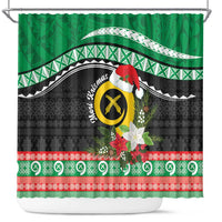 Vanuatu Pig's Tusk Meri Krismas! Shower Curtain Vanuatuan Sand Drawing Pattern - Polynesian Pride
