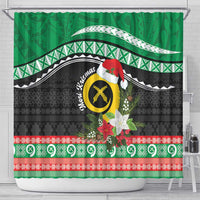 Vanuatu Pig's Tusk Meri Krismas! Shower Curtain Vanuatuan Sand Drawing Pattern - Polynesian Pride