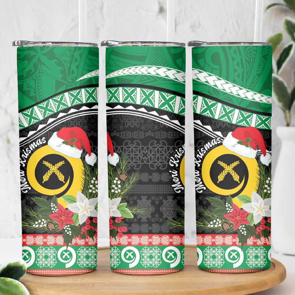 Vanuatu Pig's Tusk Meri Krismas! Skinny Tumbler Vanuatuan Sand Drawing Pattern - Polynesian Pride