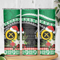 Vanuatu Pig's Tusk Meri Krismas! Skinny Tumbler Vanuatuan Sand Drawing Pattern - Polynesian Pride