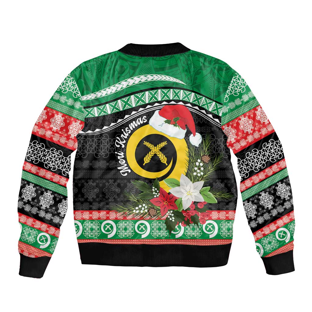 Vanuatu Pig's Tusk Meri Krismas! Sleeve Zip Bomber Jacket Vanuatuan Sand Drawing Pattern LT9 - Polynesian Pride