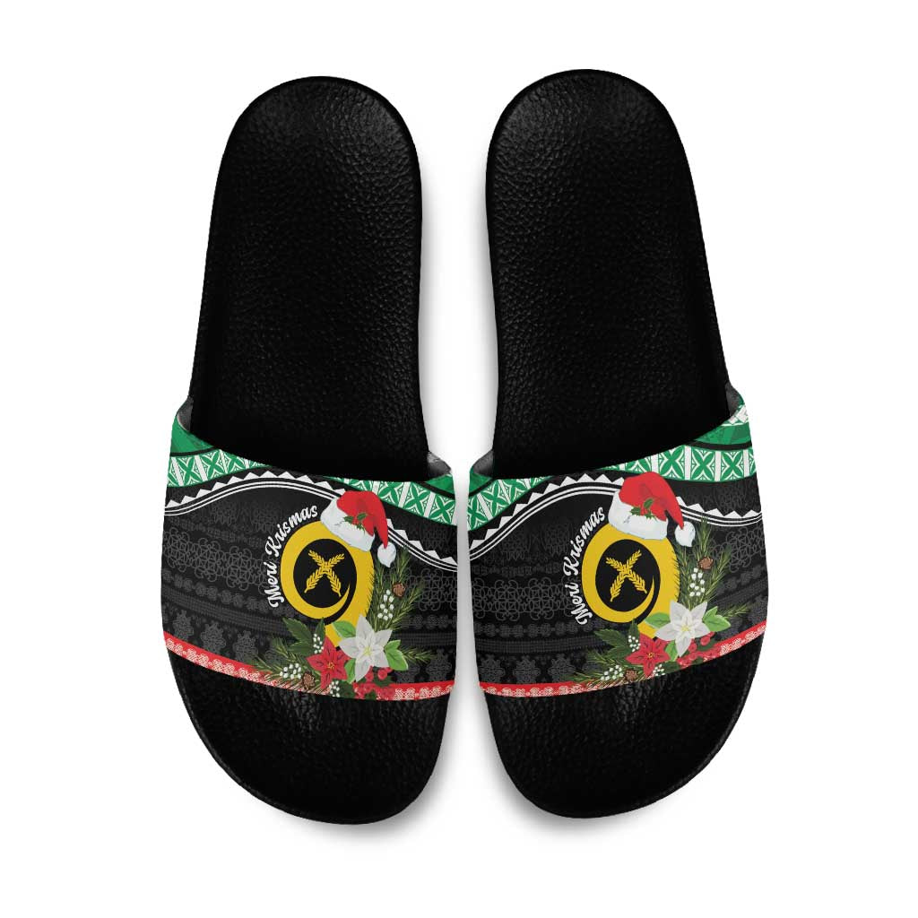 Vanuatu Pig's Tusk Meri Krismas! Slide Sandals Vanuatuan Sand Drawing Pattern LT9 Green - Polynesian Pride