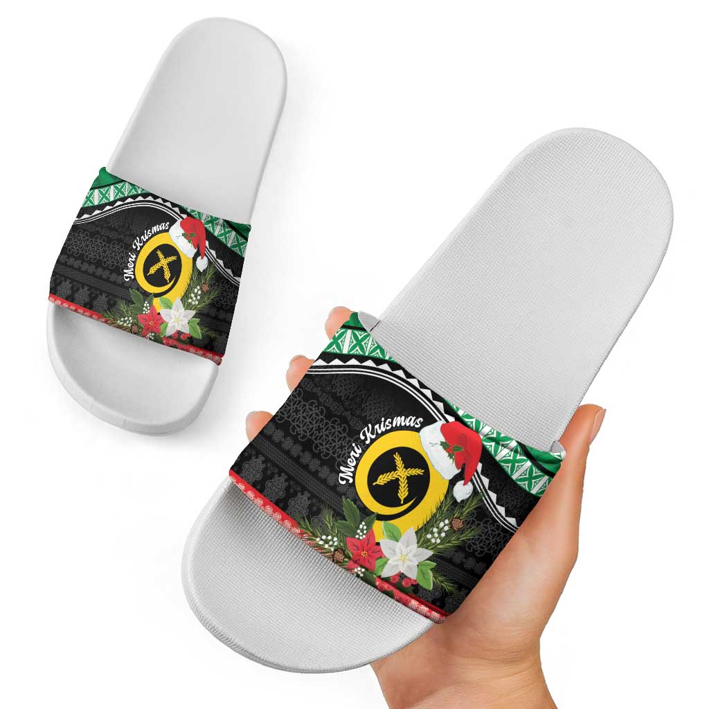 Vanuatu Pig's Tusk Meri Krismas! Slide Sandals Vanuatuan Sand Drawing Pattern LT9 - Polynesian Pride