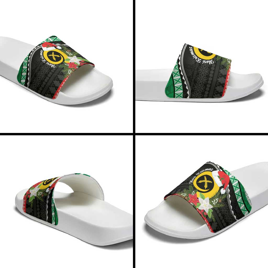 Vanuatu Pig's Tusk Meri Krismas! Slide Sandals Vanuatuan Sand Drawing Pattern LT9 - Polynesian Pride