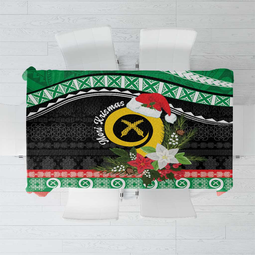 Vanuatu Pig's Tusk Meri Krismas! Tablecloth Vanuatuan Sand Drawing Pattern - Polynesian Pride
