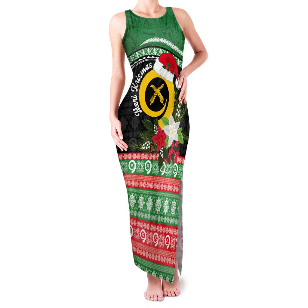 Vanuatu Pig's Tusk Meri Krismas! Tank Maxi Dress Vanuatuan Sand Drawing Pattern - Polynesian Pride