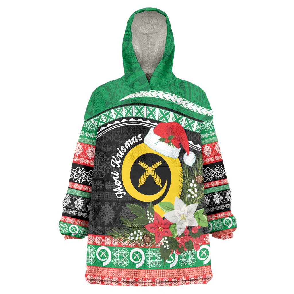 Vanuatu Pig's Tusk Meri Krismas! Wearable Blanket Hoodie Vanuatuan Sand Drawing Pattern - Polynesian Pride