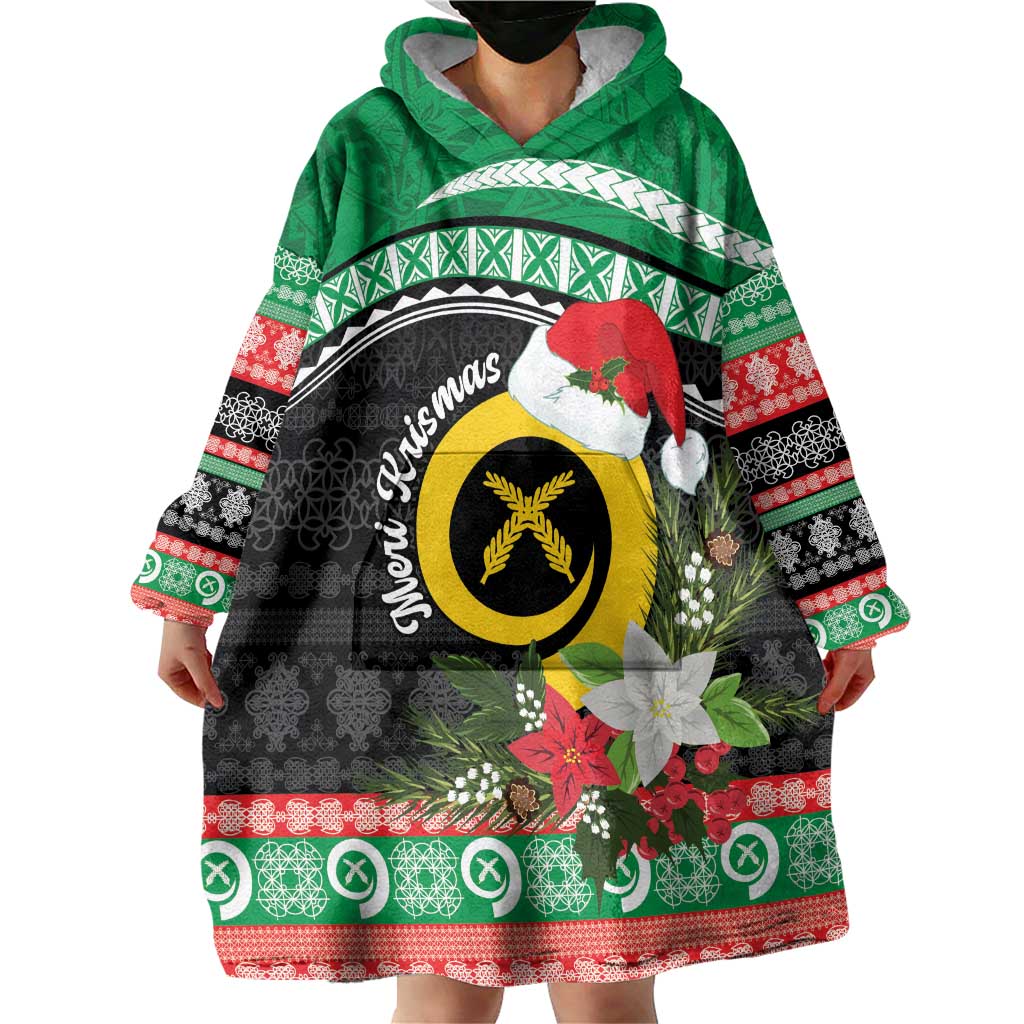Vanuatu Pig's Tusk Meri Krismas! Wearable Blanket Hoodie Vanuatuan Sand Drawing Pattern - Polynesian Pride