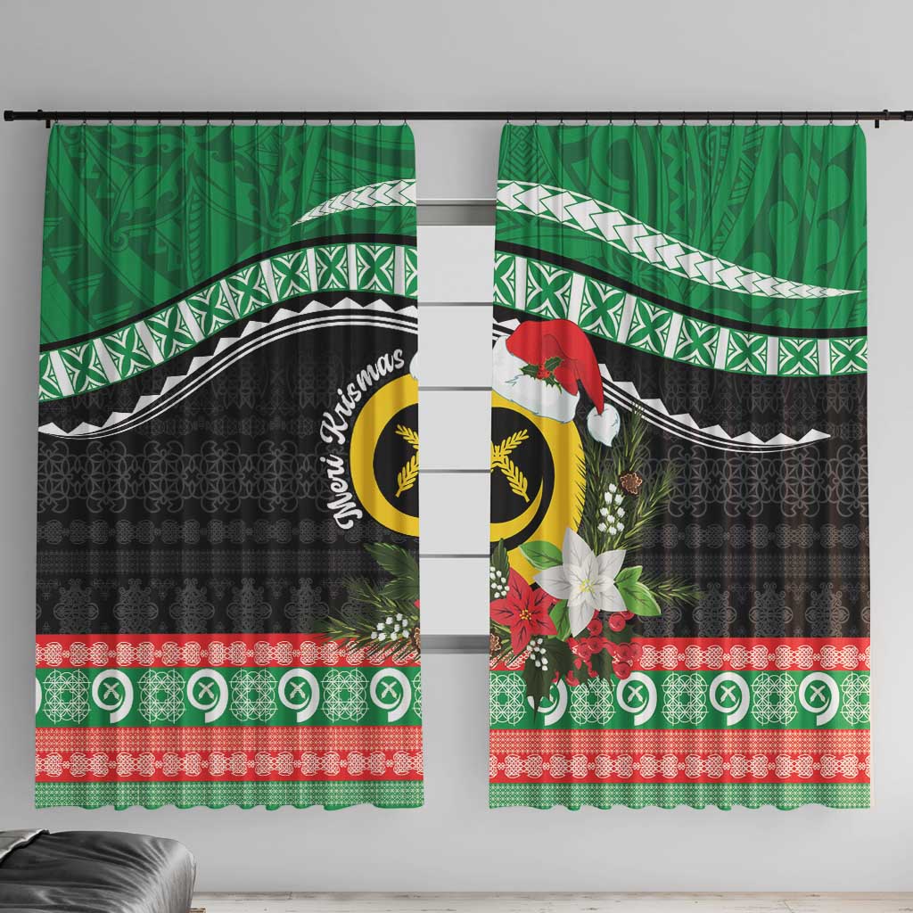 Vanuatu Pig's Tusk Meri Krismas! Window Curtain Vanuatuan Sand Drawing Pattern LT9 With Hooks Green - Polynesian Pride