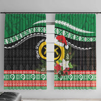 Vanuatu Pig's Tusk Meri Krismas! Window Curtain Vanuatuan Sand Drawing Pattern LT9 With Hooks Green - Polynesian Pride