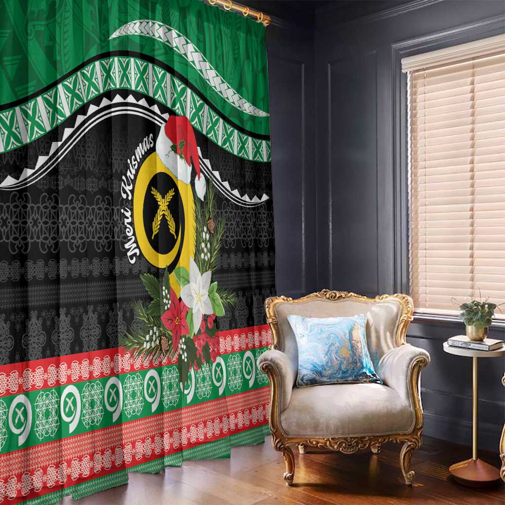 Vanuatu Pig's Tusk Meri Krismas! Window Curtain Vanuatuan Sand Drawing Pattern LT9 - Polynesian Pride