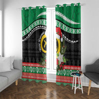 Vanuatu Pig's Tusk Meri Krismas! Window Curtain Vanuatuan Sand Drawing Pattern LT9 With Grommets Green - Polynesian Pride