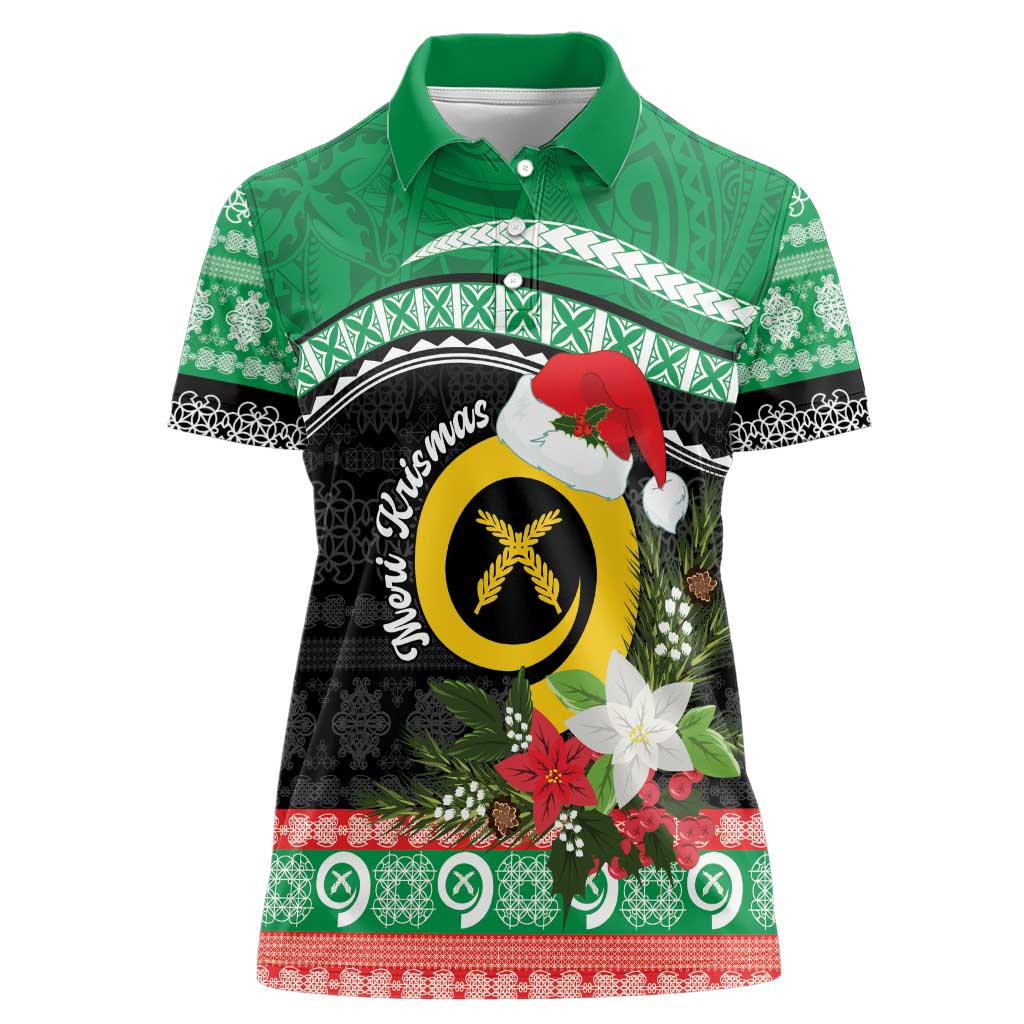 Vanuatu Pig's Tusk Meri Krismas! Women Polo Shirt Vanuatuan Sand Drawing Pattern - Polynesian Pride