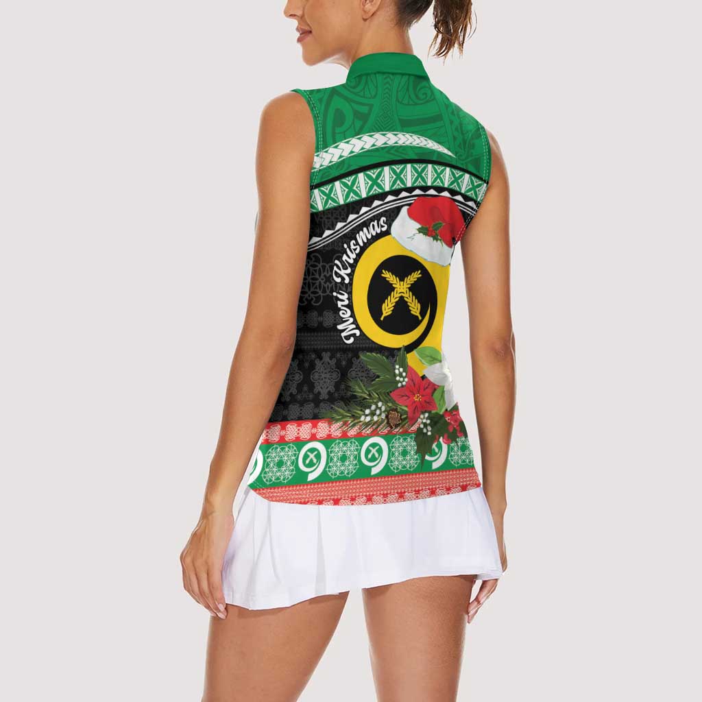 Vanuatu Pig's Tusk Meri Krismas! Women Sleeveless Polo Shirt Vanuatuan Sand Drawing Pattern LT9 - Polynesian Pride